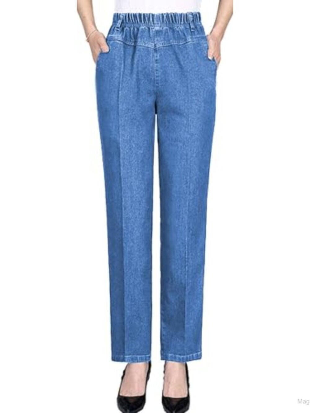 Women's Straight Leg Elastic Waist Cotton Blend Pull On Jeans